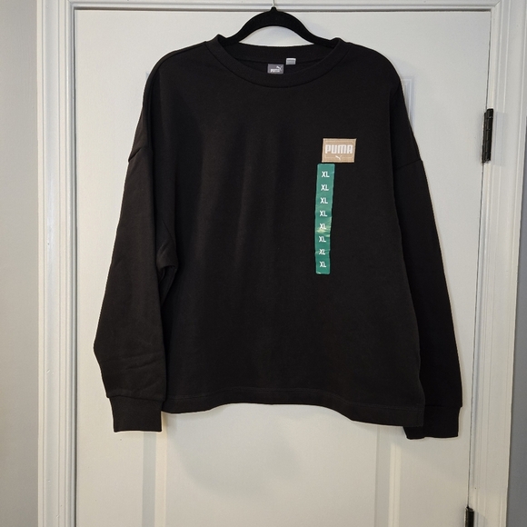 PUMA Women's Fleece Crewneck Sweatshirt Badge Black NWT Size XL - Picture 1 of 16